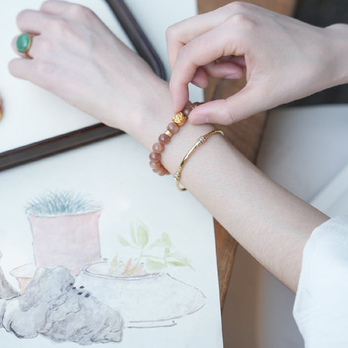 钟进士[昭明]·新中式天然太阳石银镀金非遗香珠国风新中式手串 - 图2