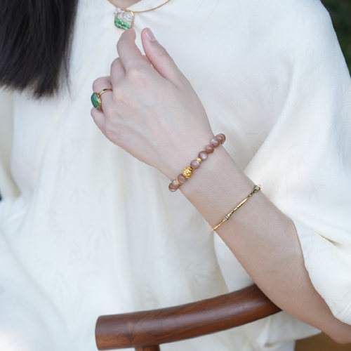 钟进士[昭明]·新中式天然太阳石银镀金非遗香珠国风新中式手串 - 图0