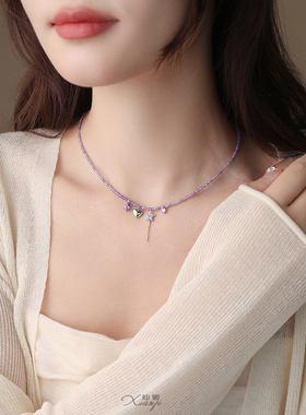 新款网红爆款紫色项链轻奢小众