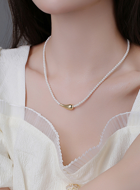 时尚年轻款小米珠金色项链