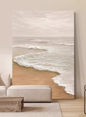 手绘抽象油画客厅挂画海景玄关装饰画样板房石英砂肌理画现代壁画