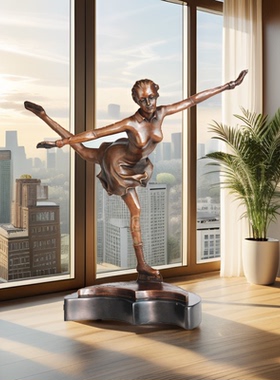 滑冰少女摆件鸿鑫雕塑黄铜欧式风