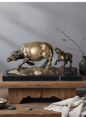 鸿鑫雕塑黄铜母子牛工艺饰品摆件