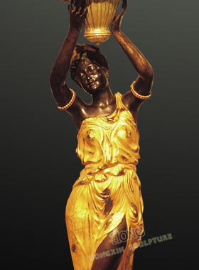 鸿鑫雕塑铜欧式人物蜡台落地摆件