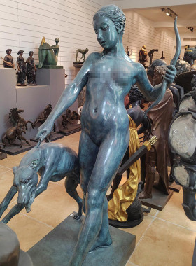 鸿鑫雕塑黄铜欧式狩猎女神像摆件