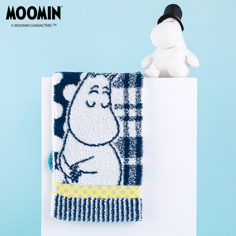 4条装 MOOMIN姆明正版格子方巾卡通纯棉洗脸小毛巾柔软吸水带挂绳-图0