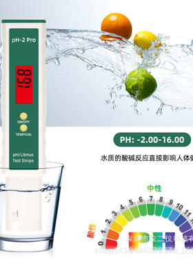跨境现货PH-2水质笔水质检测带试纸功能PH酸碱测试计检测仪温度计