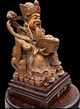 木纹财神爷神像摆件招财店铺办公室客厅居家摆设佛像文财神发大财