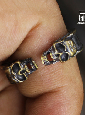 双子骷髅戒指男女925饰品单身