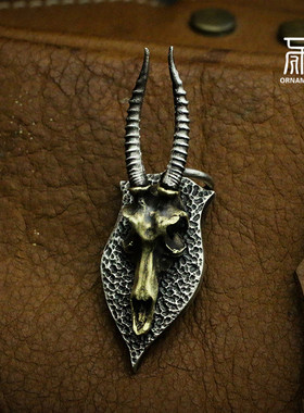 纹理骷髅男士饰品纯银镶嵌吊坠