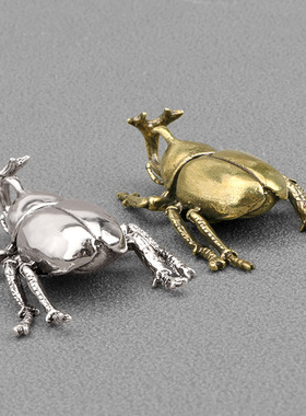 昆虫茶宠禅意小摆件富甲一方甲壳虫复古黄铜手把件文玩收藏品铜器