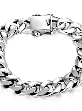 新款镀银手工古巴手链霸气男潮ins简约时尚个性马鞭加宽加粗