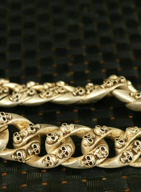 老旧白铜手工铸造骷颅头雕像手链男人手镯个性嘻哈风民族风