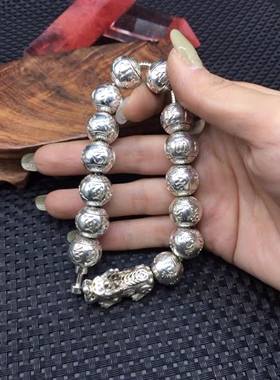 个性时尚嘻哈风男女同款纯手工925银手链白铜镀银手镯超霸气款