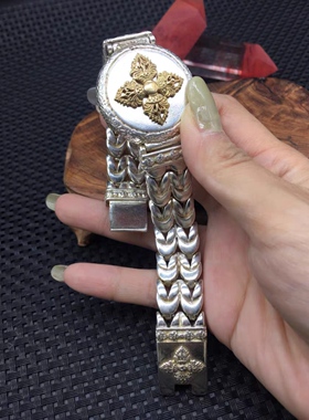 做旧白铜镀银苗族银手工雕刻银链手链男女霸气银饰手镯现货