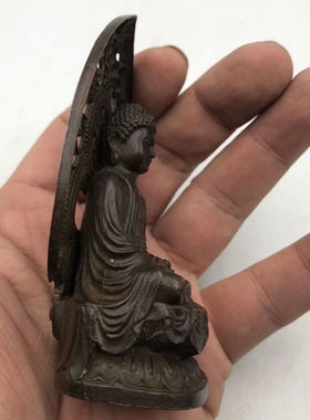 古玩杂项收藏复古背光佛像如来佛像摆件家居装饰工艺品摆件