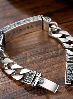 高档六字真言梵文手链手镯 复古马尾辫手链男女款复古蝙蝠手串链