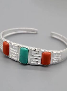 新款蒙古元素女款红绿松石手镯民族风蒙古藏族游牧民族特色国风