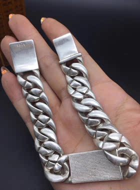 做旧白铜镀银苗族银手工制造银链手链男女霸气银饰手镯现货十字