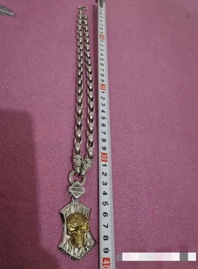 做旧白铜镀银男士骷髅头项链潮流嘻哈颈链霸气粗款生日礼物925银