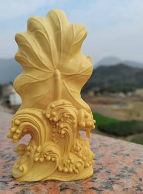 厂家直供菩萨黄杨木雕刻精雕摆件家居供奉摆设荷叶观音工艺品中式