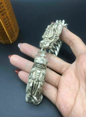 做旧白铜镀银全手工银链手链藏银民族风男女霸气时尚银饰手镯现货