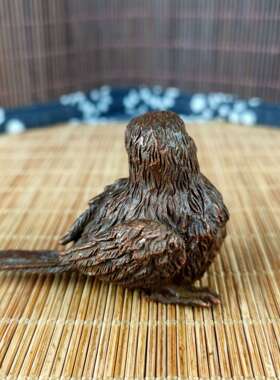 做旧仿古铜实心小麻雀镇纸摆件 书房茶道茶宠装饰小摆件古玩杂项