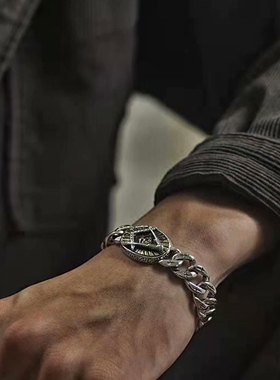 做旧白铜镀银苗族银手工雕刻新款银链手链男女霸气银饰手镯现货潮