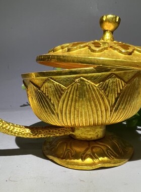 仿古纯铜鎏金熏香炉功夫茶摆件