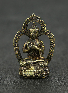 黄铜做旧西方三圣摆件纯铜观音菩萨阿弥陀佛大势至佛像小号收藏品