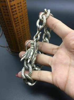 古玩做旧老银全手工银链手链藏银民族风男女霸气时尚银饰手镯现货