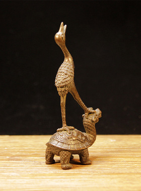 纯铜茶宠龟鹤延年香插摆件