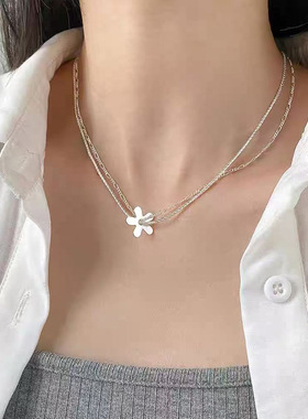 爱心蝴蝶结银项链配饰女甜美气质高级感锁骨链轻奢小众设计颈链