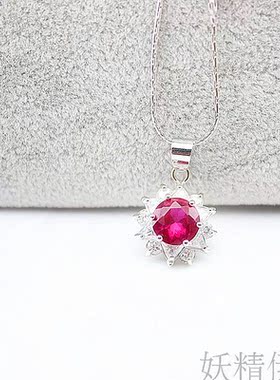 意大利红宝石花朵套链