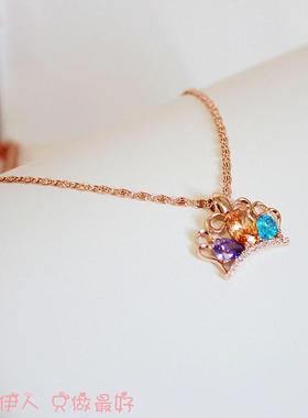玫瑰金镂空多彩水晶防过敏短链