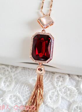 威妮华玫瑰金色流苏水晶长项链