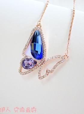 饰品玫瑰金镂空水晶蝴蝶短链