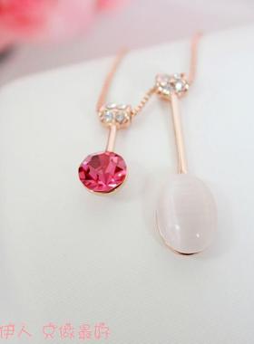 饰品玫瑰金流苏水晶防过敏短链