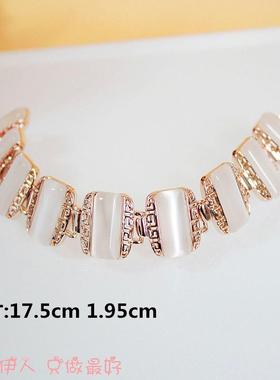 玫瑰金方形猫眼石防过敏手链