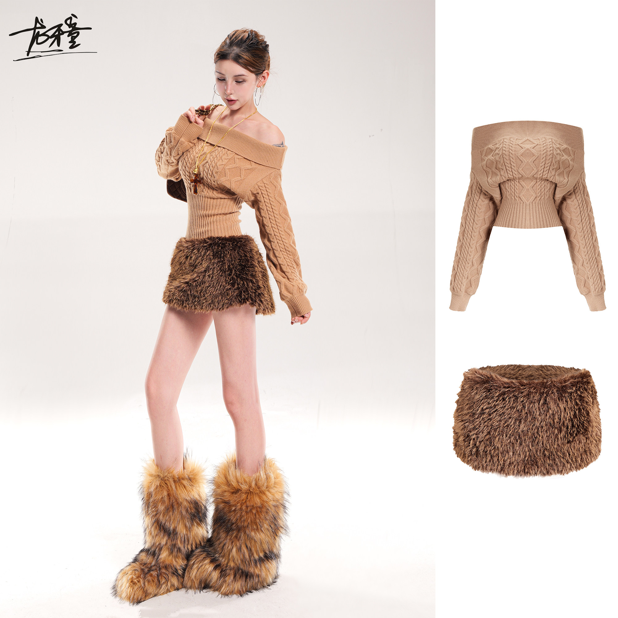 龙牙童推荐【加州信号】针织秋季短裙长袖套装韩版短款百搭秋冬加,淘宝优惠券,粉丝福利购,淘宝优惠卷