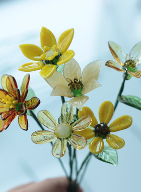 淄博琉璃摆件仿真花雏菊花束玻璃家居装饰摆设水晶插花礼物高级