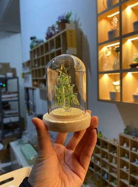 创意琉璃圣诞树盆栽办公室桌面摆件玻璃仿真绿植客厅假花装饰摆设