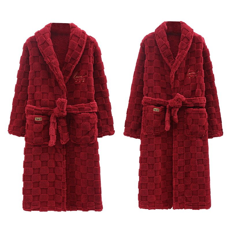 情侣睡袍秋冬季浴袍长款加绒加厚双面海岛绒男女款可外穿家居服,淘宝优惠券,粉丝福利购,淘宝优惠卷
