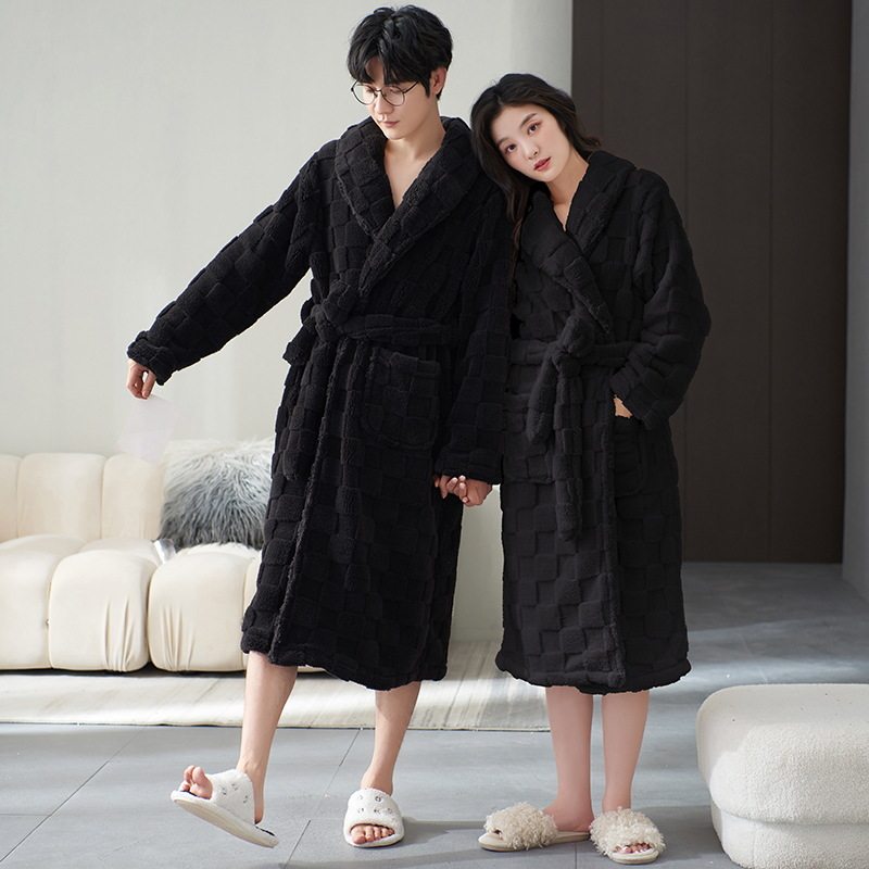 情侣睡袍秋冬季浴袍长款加绒加厚双面海岛绒男女款可外穿家居服,淘宝优惠券,粉丝福利购,淘宝优惠卷