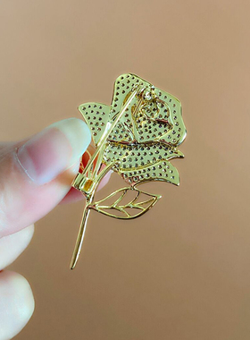 精致满锆金色玫瑰胸针胸花