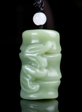 和田玉籽料竹子蝙蝠手把件