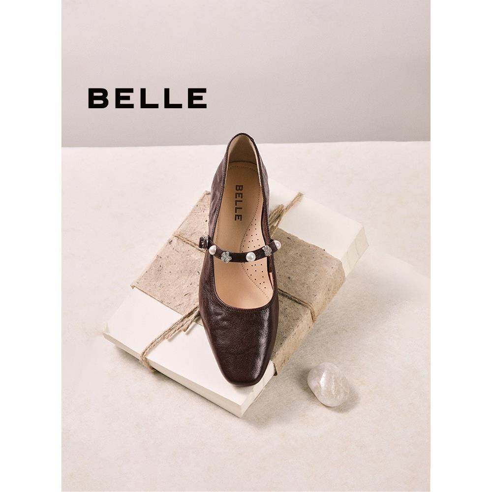 百丽复古羊皮粗高跟玛丽珍鞋女25秋季新款浅口单鞋子E3Y1D E3Z1D,淘宝优惠券,粉丝福利购,淘宝优惠卷