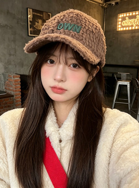 秋冬帽子男女同款新款韩版毛绒加厚东北防寒保暖显脸小英文棒球帽