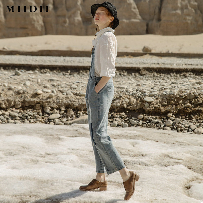 【商场同款】谜底2019秋新品女背带裤 谜底牛仔裤