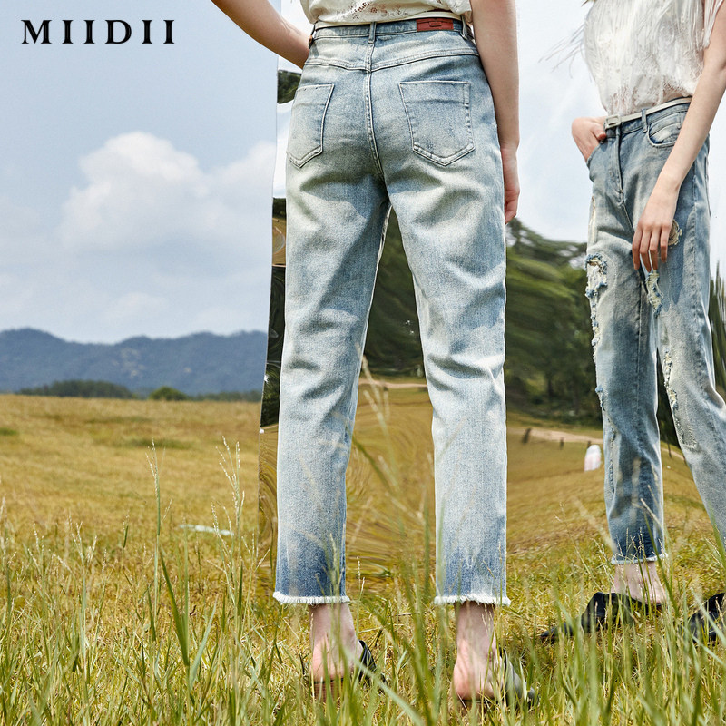 miidii谜底20秋季新款个性牛仔裤 谜底牛仔裤